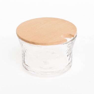Glasbehälter mit Arvenholzdeckel für Konfitüre